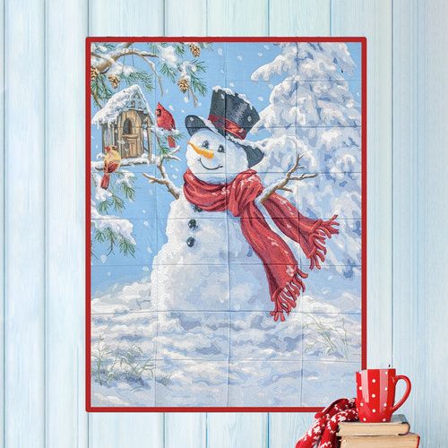 Dona Gelsinger Made shops in USA Penguin Snowman Winter Scene Tapestry Rug Blanket