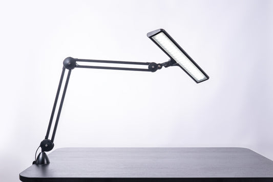 Daylight Lumi LED Task Lamp, Satin Black on Table