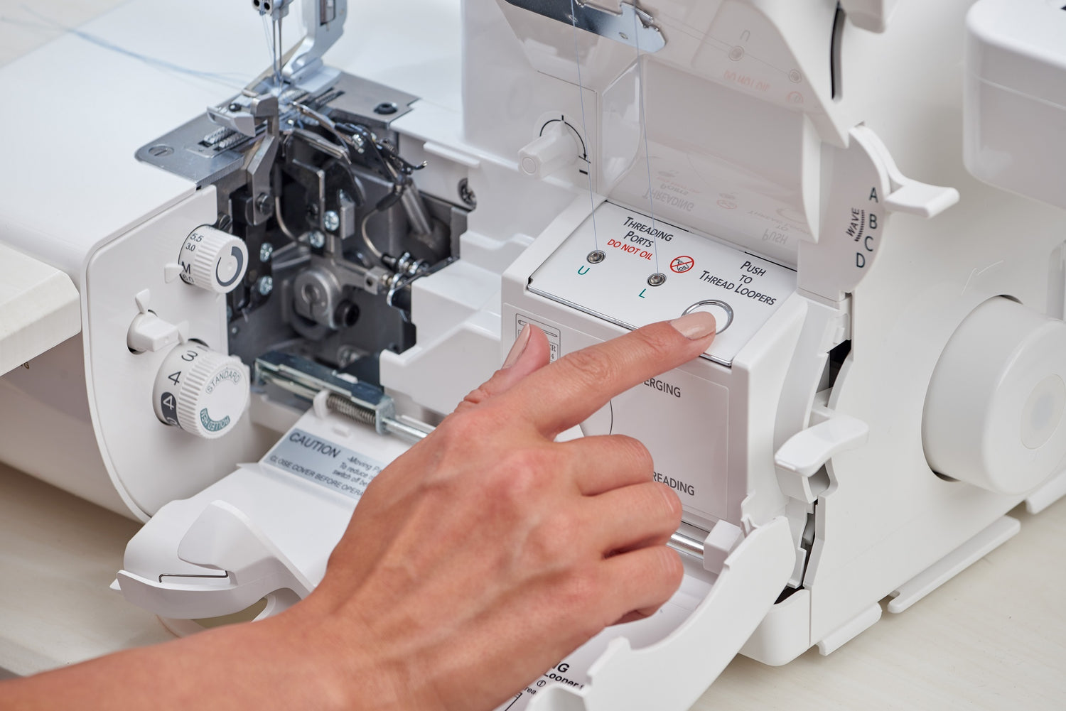 A hand pressing a button that says "Push to thread loopers"