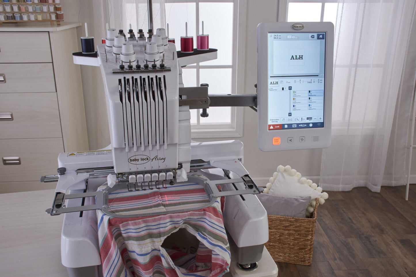 Baby Lock Array 6 Needle Embroidery Machine - with FREE Gifts (BA-LOK60D + R-THREADRACK + F100TS + 32124USB)