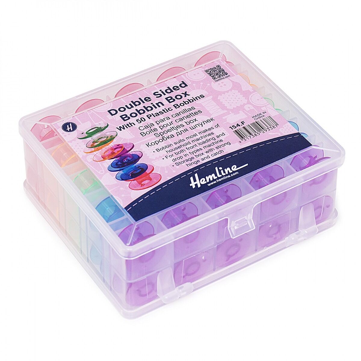 Hemline Double Sided Class 15 Bobbin Storage Box With 50 Bobbins