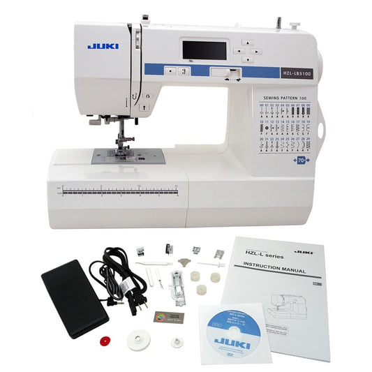 Juki HZL-LB5100 Compact Size Sewing Machine with 100 Stitch Patterns with Accessories - Quality Sewing & Vacuum