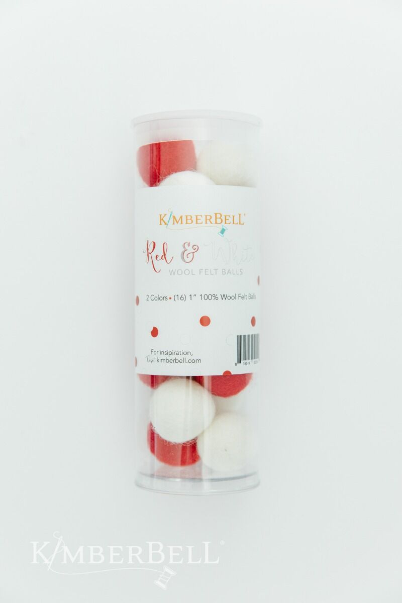 Kimberbell Red and White Wool Felt Balls, Set of 16