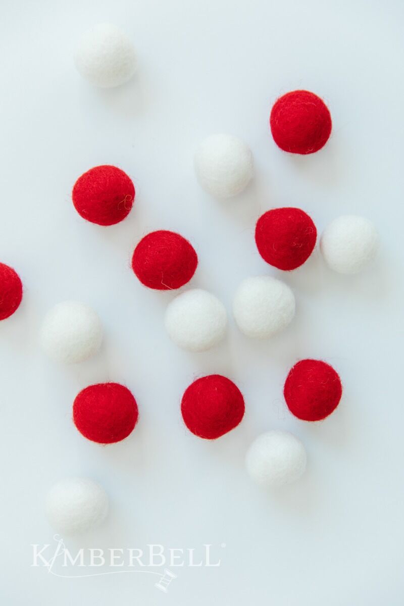 Kimberbell  Red and White Wool Felt Balls, Set of 16,Kimberbell  Red and White Wool Felt Balls, Set of 16