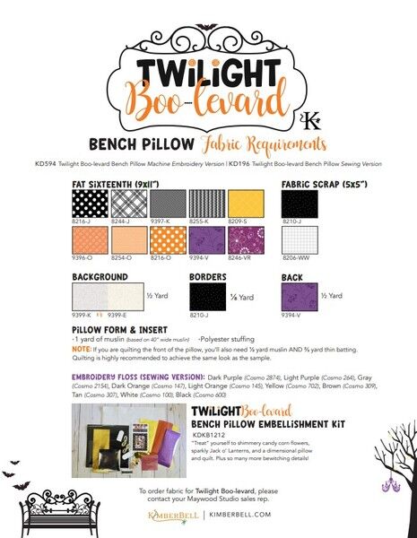 Kimberbell Twilight Boo-Levard (Hoop size 5x7 or larger) Bench Pillow, Machine Embroidery Pattern CD