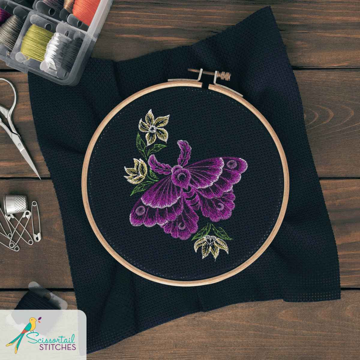 Moonlit Wings Embroidery Collection by Scissortail Stitches