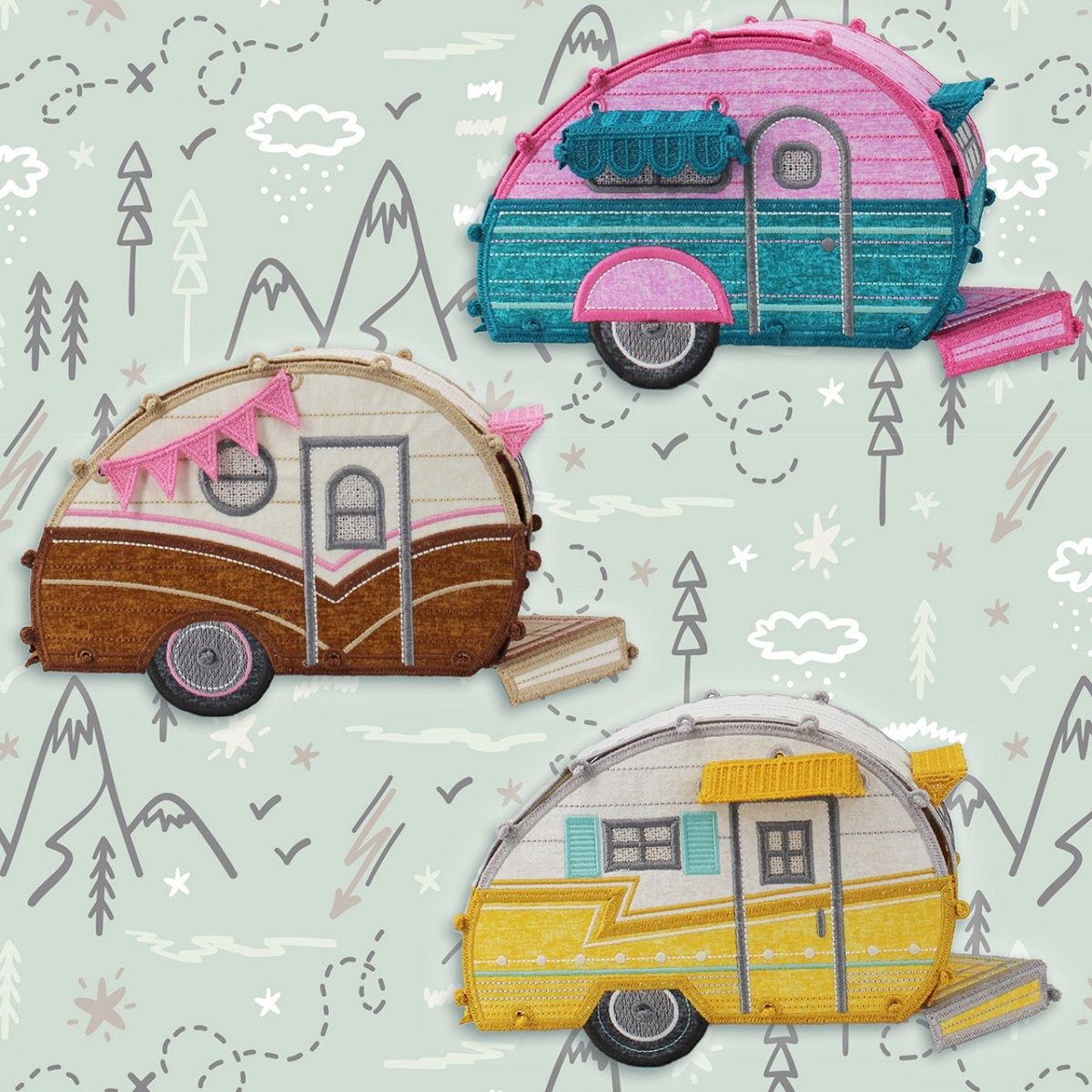 OESD Freestanding Happy Camper Embroidery Design Collection