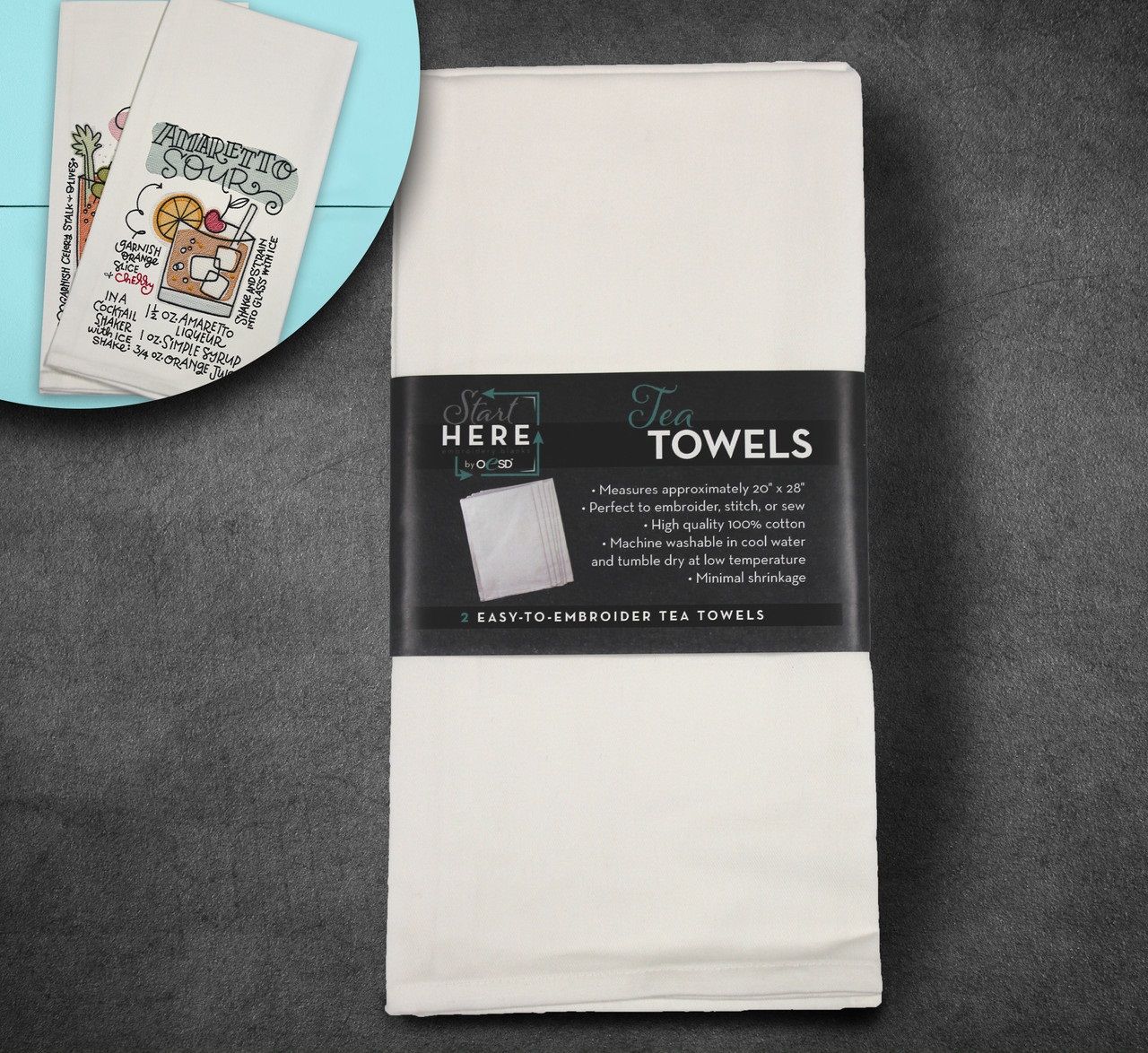 OESD Tea Towel in White 2pk