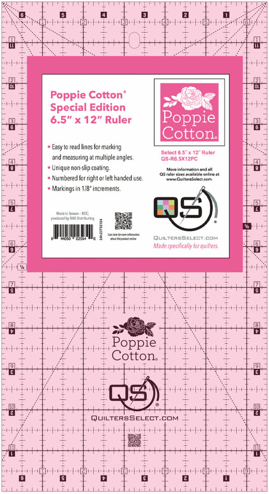 Quilters Select Pink Non-Slip Ruler by Poppie Cotton (4 Sizes)