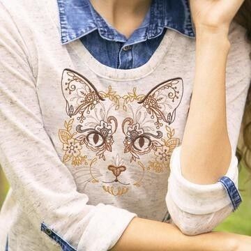 Feline Flora Design Embroidered on Sweater